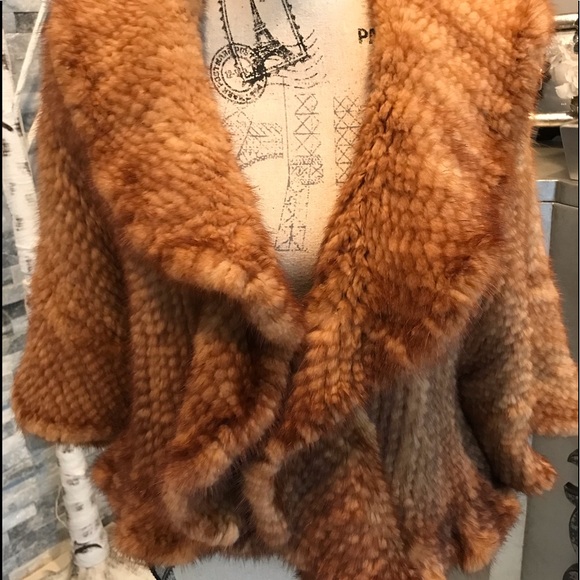 Belle Fare Jackets & Blazers - Belle Fare, Knitted Whiskey Mink, Elbow Sleeve